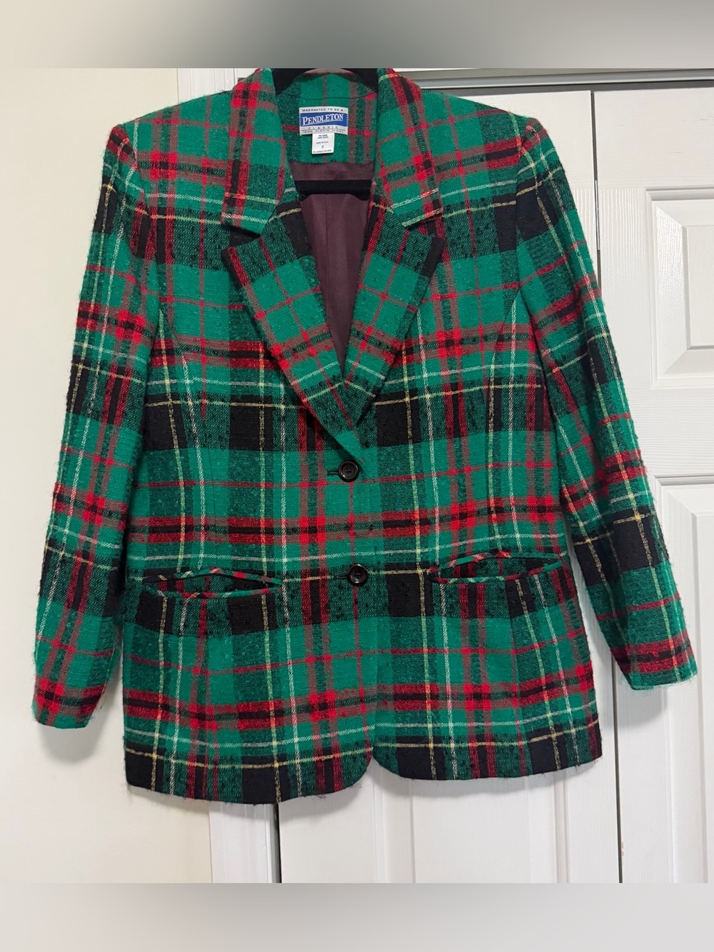 Pendleton Green Red Plaid Classic Wool Blazer Size 8